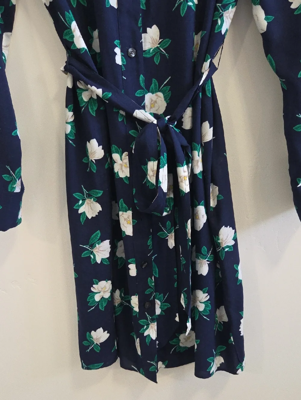 Draper James Magnolia Navy Blue Floral Long-Sleeve Shirt Dress - Picture 7 of 10